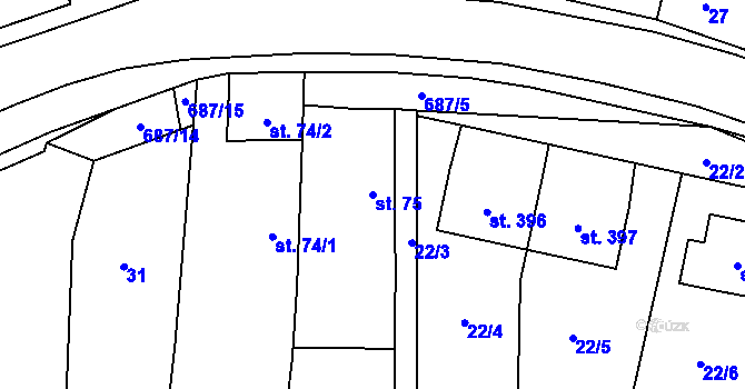 Parcela st. 75 v KÚ Plaňany, Katastrální mapa