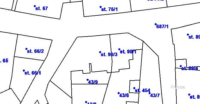 Parcela st. 90/3 v KÚ Plaňany, Katastrální mapa