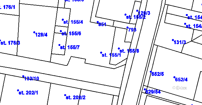 Parcela st. 155/1 v KÚ Plaňany, Katastrální mapa