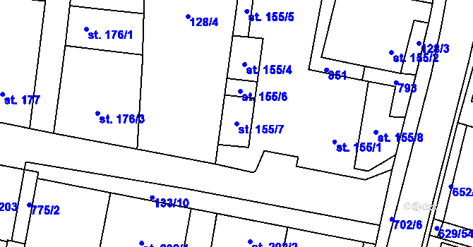 Parcela st. 155/7 v KÚ Plaňany, Katastrální mapa