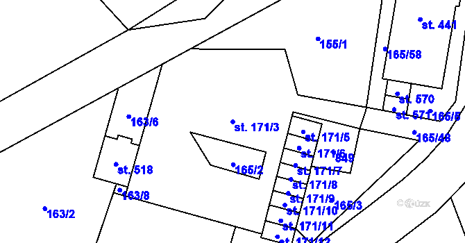 Parcela st. 171/3 v KÚ Plaňany, Katastrální mapa