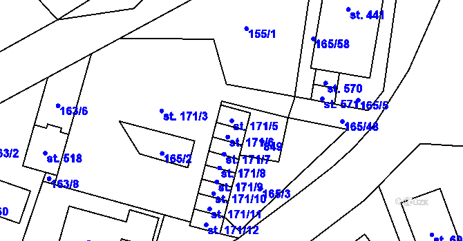Parcela st. 171/5 v KÚ Plaňany, Katastrální mapa