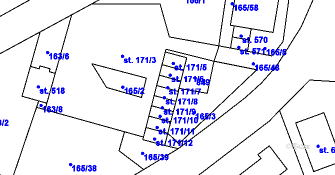 Parcela st. 171/7 v KÚ Plaňany, Katastrální mapa