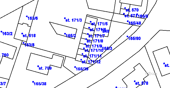 Parcela st. 171/9 v KÚ Plaňany, Katastrální mapa