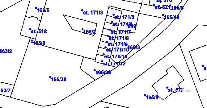 Parcela st. 171/11 v KÚ Plaňany, Katastrální mapa