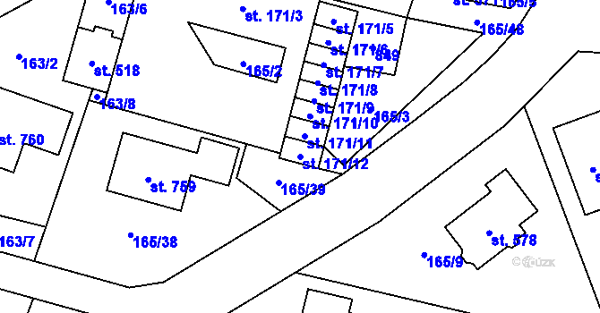 Parcela st. 171/12 v KÚ Plaňany, Katastrální mapa