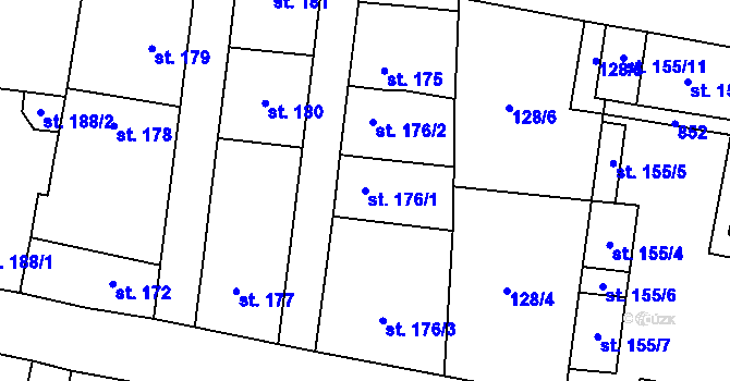 Parcela st. 176/1 v KÚ Plaňany, Katastrální mapa