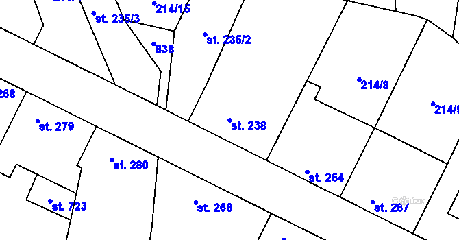 Parcela st. 238 v KÚ Plaňany, Katastrální mapa