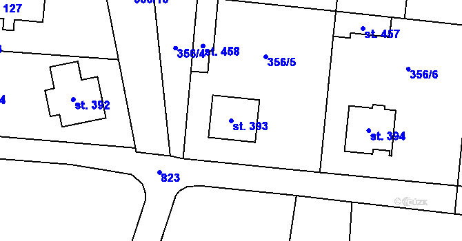 Parcela st. 393 v KÚ Plaňany, Katastrální mapa