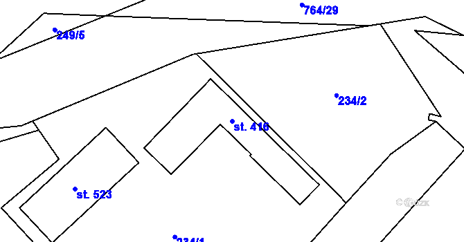 Parcela st. 416 v KÚ Plaňany, Katastrální mapa