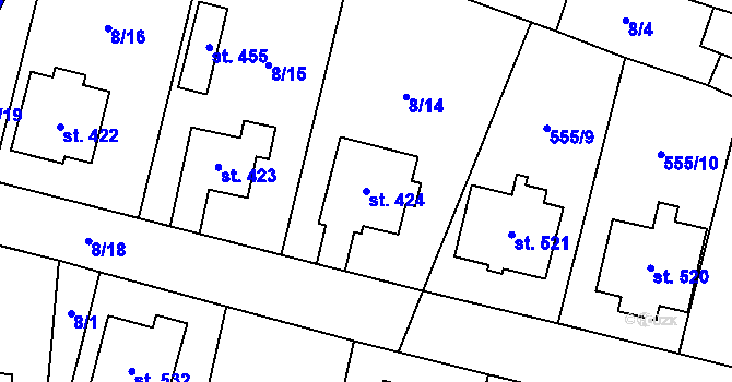 Parcela st. 424 v KÚ Plaňany, Katastrální mapa