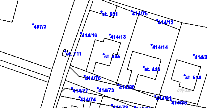 Parcela st. 445 v KÚ Plaňany, Katastrální mapa