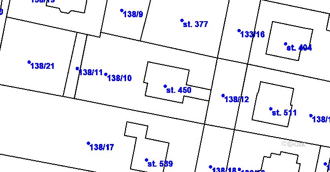 Parcela st. 450 v KÚ Plaňany, Katastrální mapa