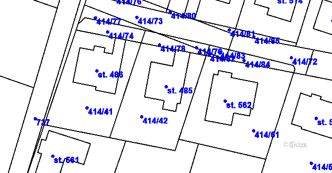 Parcela st. 485 v KÚ Plaňany, Katastrální mapa