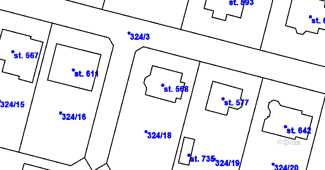 Parcela st. 568 v KÚ Plaňany, Katastrální mapa