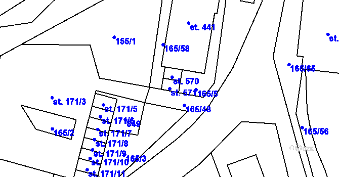 Parcela st. 571 v KÚ Plaňany, Katastrální mapa
