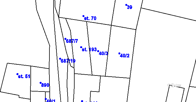 Parcela st. 40/3 v KÚ Plaňany, Katastrální mapa