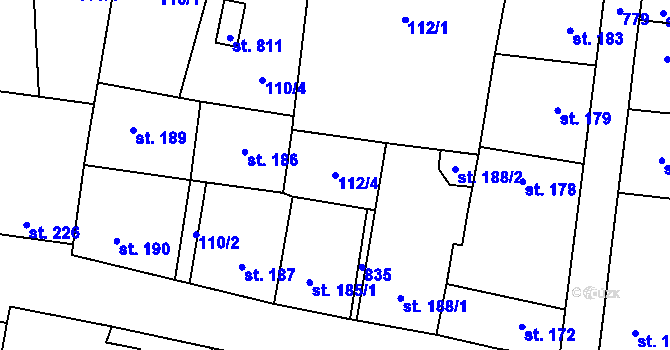 Parcela st. 112/4 v KÚ Plaňany, Katastrální mapa