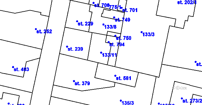 Parcela st. 133/11 v KÚ Plaňany, Katastrální mapa