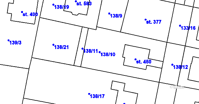 Parcela st. 138/10 v KÚ Plaňany, Katastrální mapa