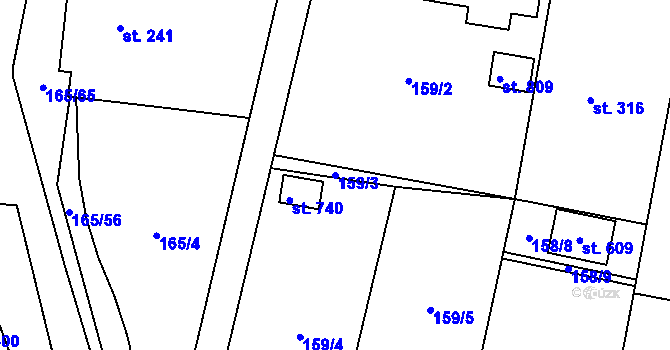 Parcela st. 159/3 v KÚ Plaňany, Katastrální mapa