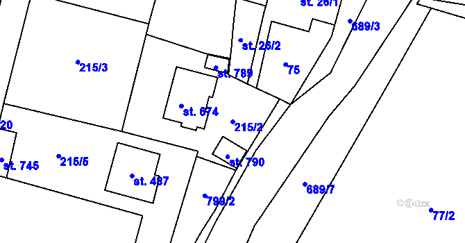 Parcela st. 215/2 v KÚ Plaňany, Katastrální mapa