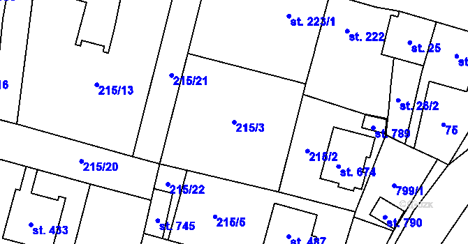 Parcela st. 215/3 v KÚ Plaňany, Katastrální mapa