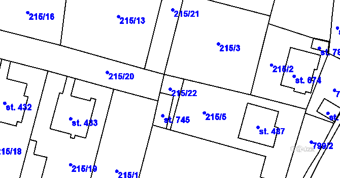 Parcela st. 215/22 v KÚ Plaňany, Katastrální mapa