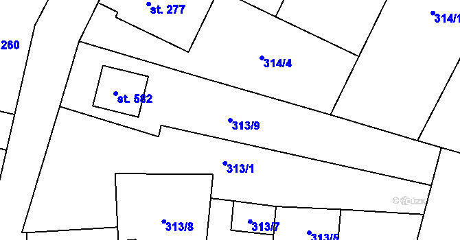Parcela st. 313/9 v KÚ Plaňany, Katastrální mapa