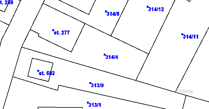 Parcela st. 314/4 v KÚ Plaňany, Katastrální mapa