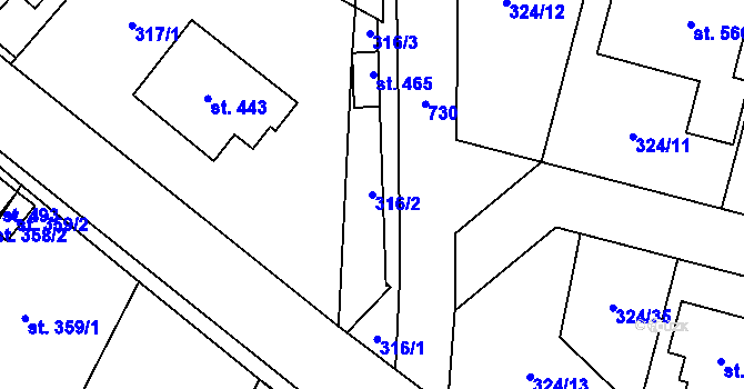 Parcela st. 316/2 v KÚ Plaňany, Katastrální mapa