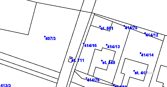 Parcela st. 414/16 v KÚ Plaňany, Katastrální mapa