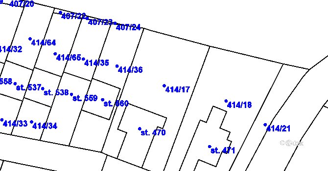 Parcela st. 414/17 v KÚ Plaňany, Katastrální mapa