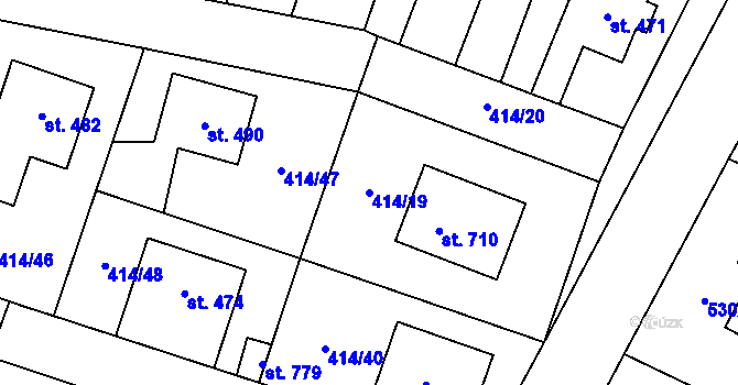 Parcela st. 414/19 v KÚ Plaňany, Katastrální mapa