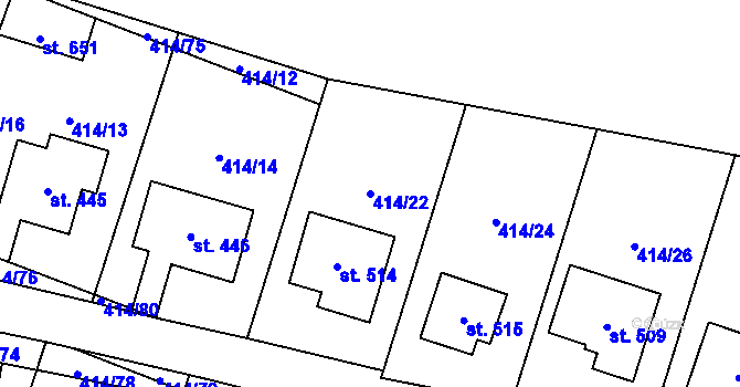 Parcela st. 414/22 v KÚ Plaňany, Katastrální mapa