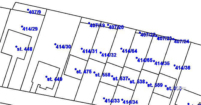 Parcela st. 414/32 v KÚ Plaňany, Katastrální mapa