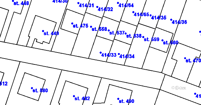 Parcela st. 414/33 v KÚ Plaňany, Katastrální mapa