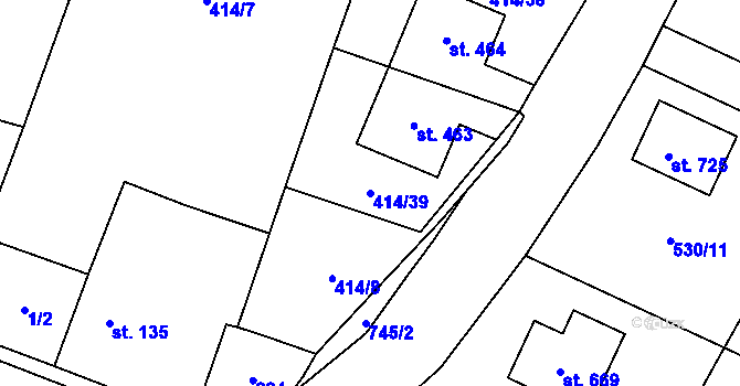 Parcela st. 414/39 v KÚ Plaňany, Katastrální mapa