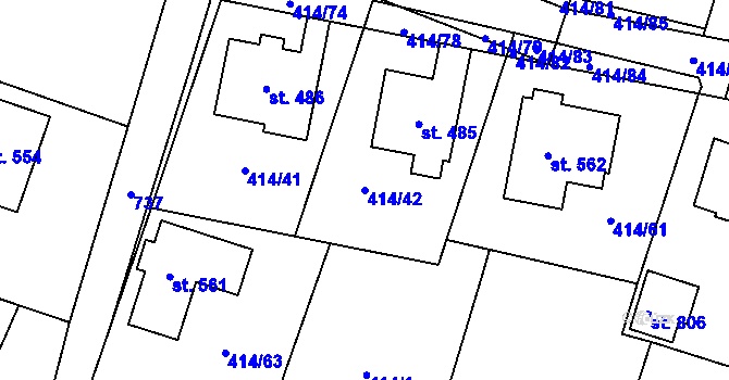 Parcela st. 414/42 v KÚ Plaňany, Katastrální mapa