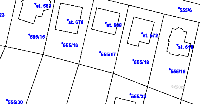 Parcela st. 555/17 v KÚ Plaňany, Katastrální mapa