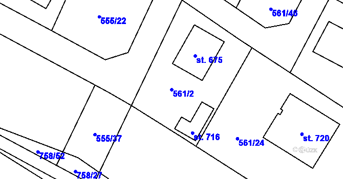 Parcela st. 561/2 v KÚ Plaňany, Katastrální mapa