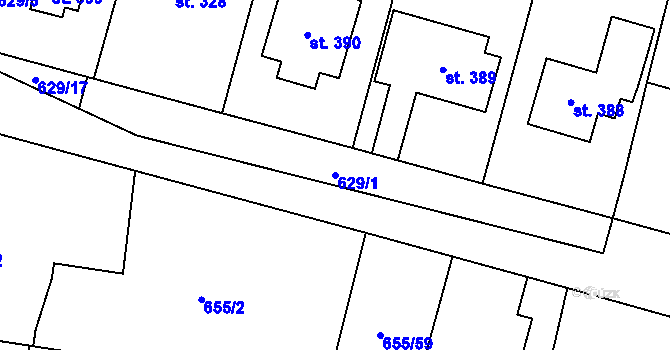 Parcela st. 629/1 v KÚ Plaňany, Katastrální mapa