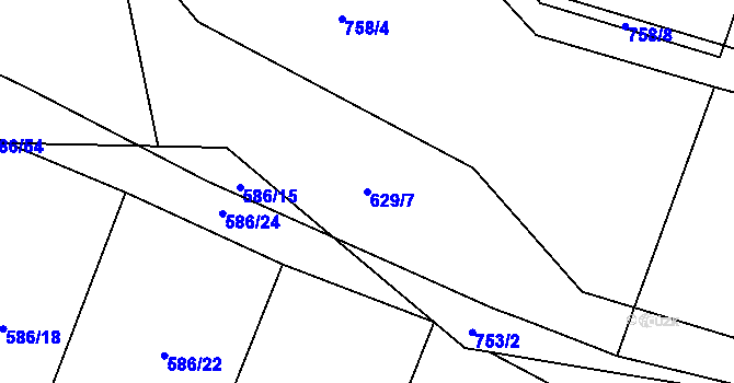 Parcela st. 629/7 v KÚ Plaňany, Katastrální mapa