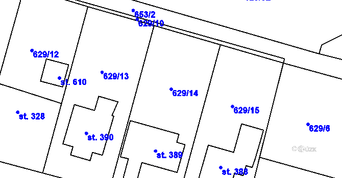 Parcela st. 629/14 v KÚ Plaňany, Katastrální mapa