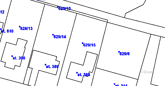 Parcela st. 629/15 v KÚ Plaňany, Katastrální mapa