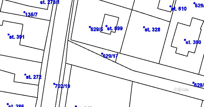 Parcela st. 629/17 v KÚ Plaňany, Katastrální mapa