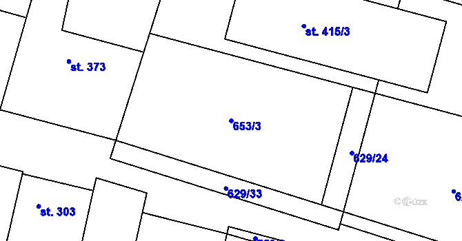 Parcela st. 653/3 v KÚ Plaňany, Katastrální mapa