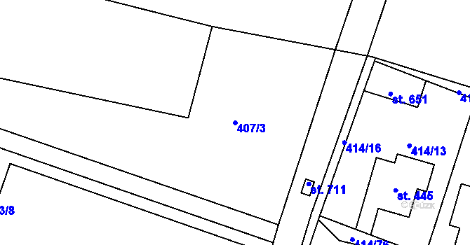 Parcela st. 407/3 v KÚ Plaňany, Katastrální mapa