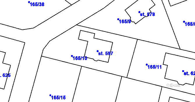 Parcela st. 597 v KÚ Plaňany, Katastrální mapa