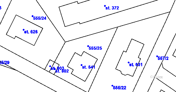 Parcela st. 555/25 v KÚ Plaňany, Katastrální mapa